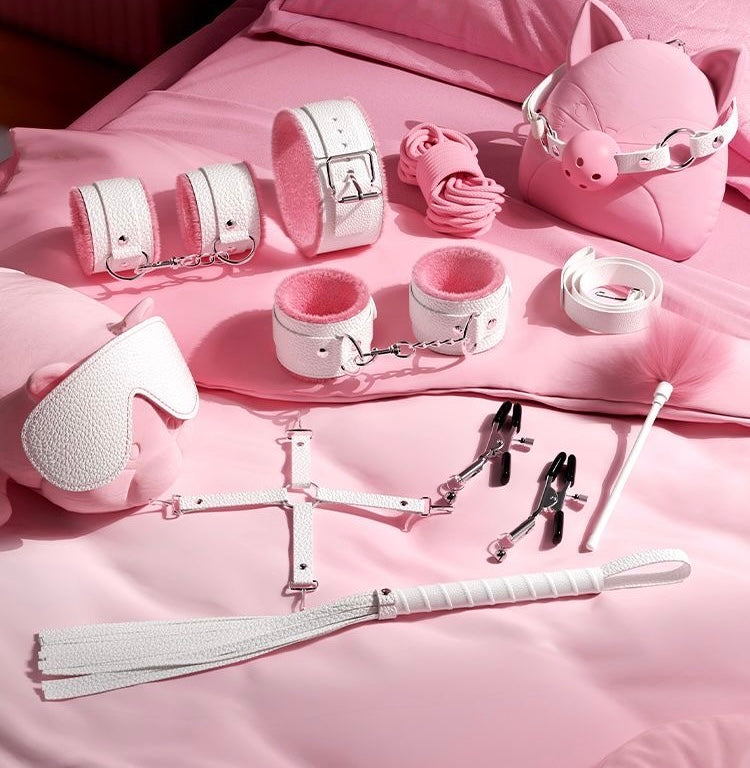 BDSM 情趣束縛 10 件套裝 多色可選 (眼罩/口塞/手銬/散鞭)